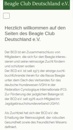 Vorschau der mobilen Webseite www.beagleclub.de, Beagle Club Deutschland e.V.