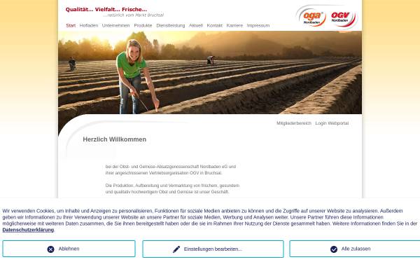 Vorschau von www.oga-bruchsal.de, Obst- und Gemüse-Absatzgenossenschaft Nordbaden eG und Obst- und Gemüse-Vertriebsgenossenschaft Nordbaden eG