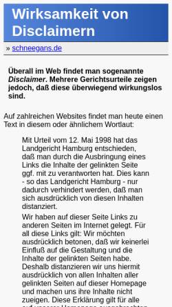 Vorschau der mobilen Webseite schneegans.de, Wirksamkeit von Disclaimern für Webseiten