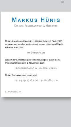 Vorschau der mobilen Webseite www.huenig.ch, Rechtsanwalt und Mediator Dr. iur. Markus Hünig