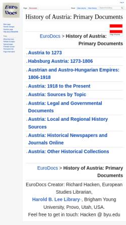 Vorschau der mobilen Webseite eudocs.lib.byu.edu, Primärquellen zur Geschichte Österreichs und Österreich-Ungarns