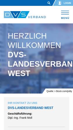 Vorschau der mobilen Webseite www.dvs-ev.de, Deutscher Verband für Schweißen und verwandte Verfahren e.V. (DVS), Landesverband Westfalen