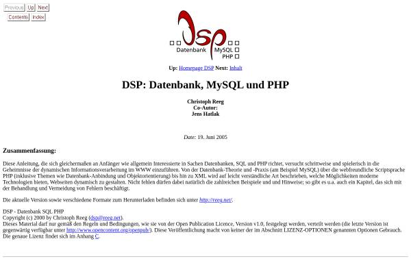 Vorschau von reeg.junetz.de, Datenbank, mySQL und PHP
