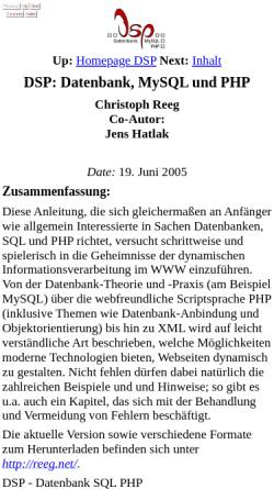 Vorschau der mobilen Webseite reeg.junetz.de, Datenbank, mySQL und PHP