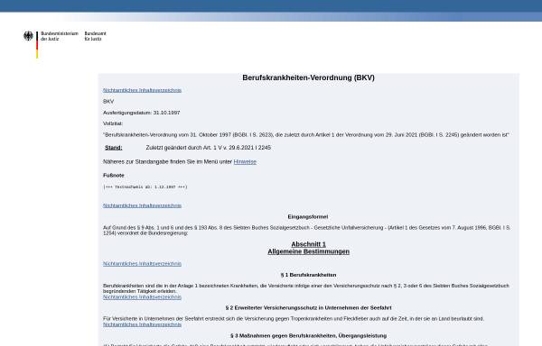 Vorschau von www.gesetze-im-internet.de, Die Berufskrankheitenverordnung (BKV)