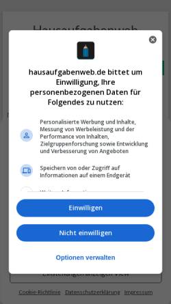 Vorschau der mobilen Webseite hausaufgabenweb.de, Hausaufgaben Web