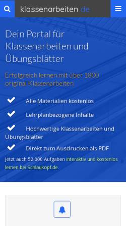 Vorschau der mobilen Webseite www.klassenarbeiten.de, Klassenarbeiten.de