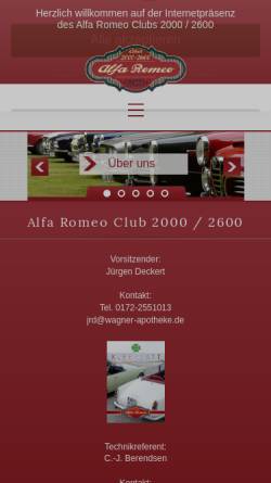 Vorschau der mobilen Webseite www.alfa-romeo-club-2000-2600.de, Club AR 2000/2600