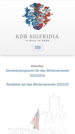 Vorschau der mobilen Webseite www.sigfridia.de, Sigfriedia zu Bonn