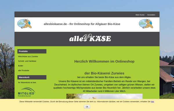 Vorschau von www.allesbiokaese.de, Alles Bio Käse, Käserei Zurwies GmbH