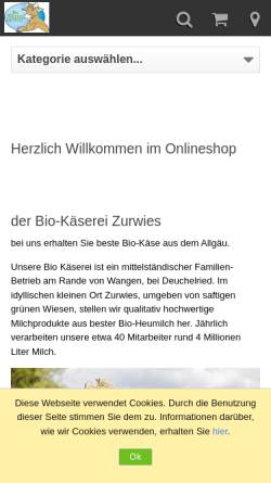 Vorschau der mobilen Webseite www.allesbiokaese.de, Alles Bio Käse, Käserei Zurwies GmbH