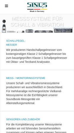 Vorschau der mobilen Webseite www.sinusmess.de, Sinus Messtechnik GmbH