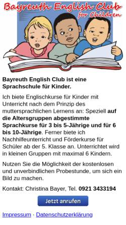 Vorschau der mobilen Webseite www.bayer-englisch.de, Bayreuth English Club
