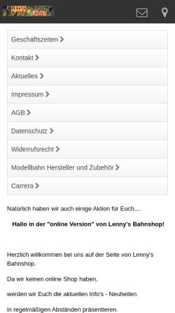 Vorschau der mobilen Webseite lennys-bahnshop.info, Lennys Bahnshop, Torsten Lennermann