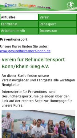 Vorschau der mobilen Webseite www.vfb-bonn.de, Verein für Behindertensport Bonn/Rhein-Sieg e.V.