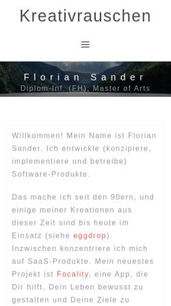 Vorschau der mobilen Webseite www.kreativrauschen.de, Sander, Florian