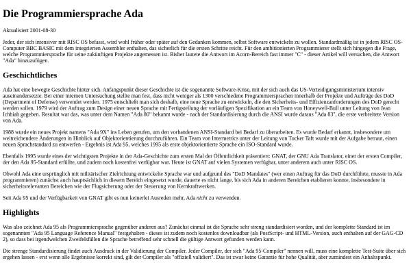 Vorschau von www.huber-net.de, Die Programmiersprache Ada