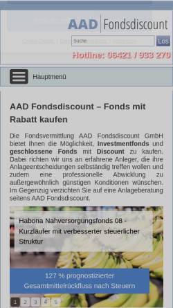 Vorschau der mobilen Webseite www.aad-fondsdiscount.de, AAD Fondsdiscount GmbH