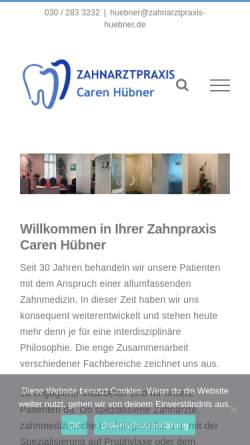 Vorschau der mobilen Webseite www.zahnarztpraxis-huebner.de, Caren Hübner - Zahnarztpraxis