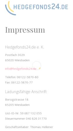 Vorschau der mobilen Webseite www.hedgefonds24.de, Hedgefonds 24 e.K.