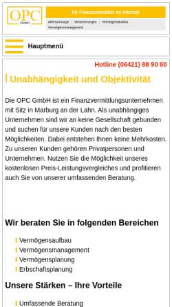 Vorschau der mobilen Webseite www.opc-online.de, OPC GmbH