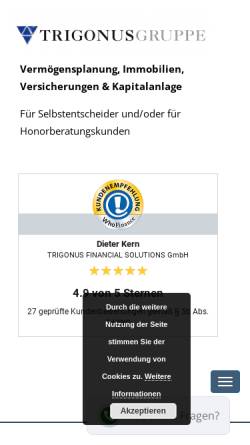Vorschau der mobilen Webseite www.trigonus.de, Trigonus Financial Solutions GmbH