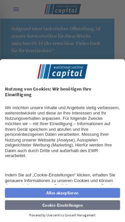 Vorschau der mobilen Webseite wo-capital.de, Wallstreet:online Capital AG