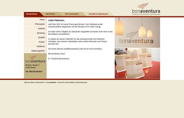 Vorschau von www.bonaventura-zahn.de, Dr. med. dent. Christine Bonaventura