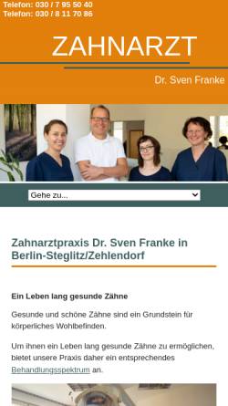 Vorschau der mobilen Webseite www.4zahn.de, Dr. Sven Franke - Dr. Andrea Hoffmann - Zahnarztpraxis