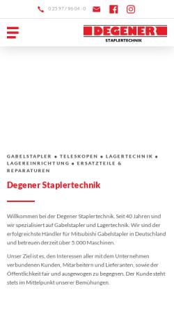 Vorschau der mobilen Webseite www.degener-staplertechnik.de, Degener Staplertechnik Vertriebs GmbH