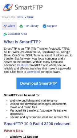 Vorschau der mobilen Webseite www.smartftp.com, SmartFTP