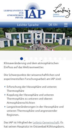Vorschau der mobilen Webseite www.iap-kborn.de, Leibniz-Institut für Atmosphärenphysik e.V. an der Universität Rostock