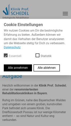 Vorschau der mobilen Webseite www.klinik-prof-schedel.de, Klinik Prof. Schedel - Onkologische Rehabilitation