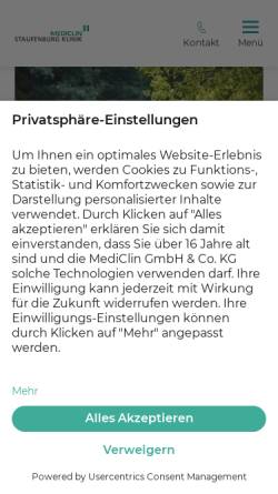 Vorschau der mobilen Webseite www.staufenburg-klinik.de, Staufenburg Klinik Durbach
