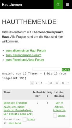 Vorschau der mobilen Webseite www.hautthemen.de, Haut, Akne und Neurodermitis Forum