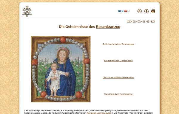 Vorschau von www.vatican.va, Geheimnisse des Rosenkranzes
