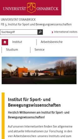 Vorschau der mobilen Webseite www.sport.uni-osnabrueck.de, Fachgebiet Sport und Sportwissenschaft an der Universität Osnabrück
