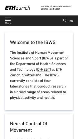 Vorschau der mobilen Webseite www.ibsw.ethz.ch, Institut für Bewegungs- und Sportwissenschaften der ETH Zuerich
