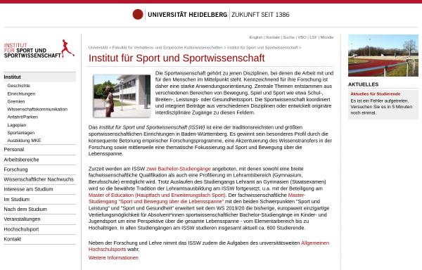 Vorschau von www.issw.uni-heidelberg.de, Institut für Sport und Sportwissenschaft der Universität Heidelberg