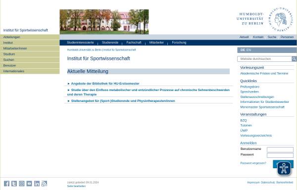 Vorschau von www2.hu-berlin.de, Institut für Sportwissenschaft an der Humboldt Universität zu Berlin