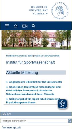 Vorschau der mobilen Webseite www2.hu-berlin.de, Institut für Sportwissenschaft an der Humboldt Universität zu Berlin