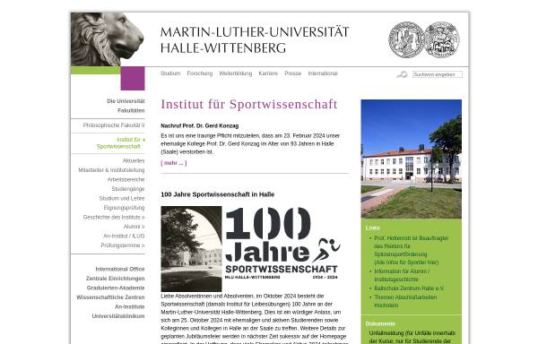 Vorschau von www.sport.uni-halle.de, Institut für Sportwissenschaft der Universität Halle-Wittenberg