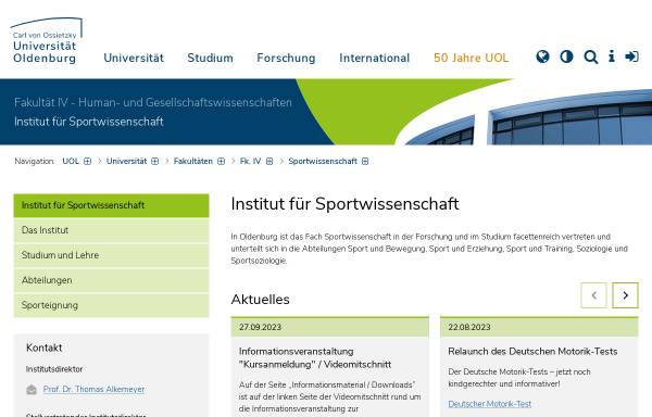 Vorschau von www.uni-oldenburg.de, Institut für Sportwissenschaft der Universität Oldenburg