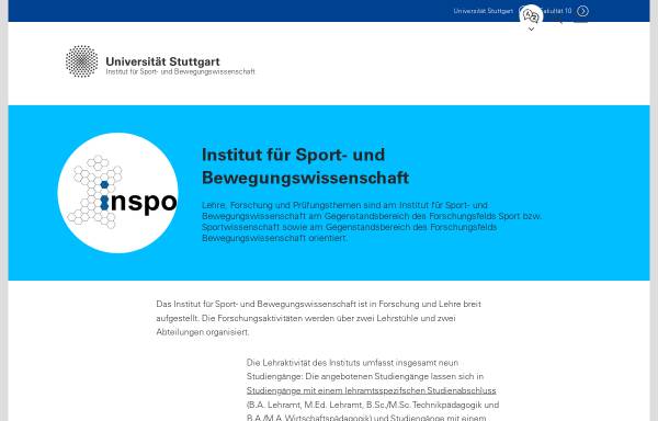 Vorschau von www.sport.uni-stuttgart.de, Institut für Sportwissenschaft der Universität Stuttgart