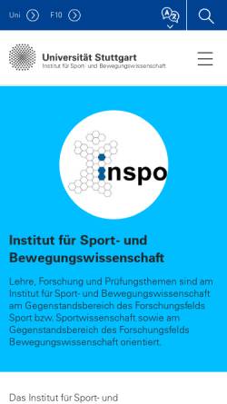 Vorschau der mobilen Webseite www.sport.uni-stuttgart.de, Institut für Sportwissenschaft der Universität Stuttgart