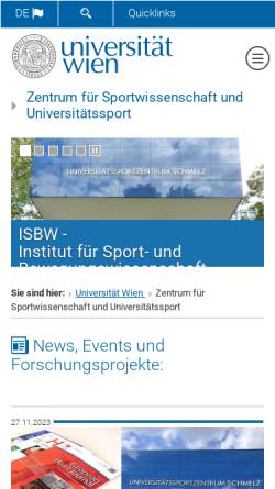 Vorschau der mobilen Webseite www.univie.ac.at, Institut für Sportwissenschaft der Universität Wien