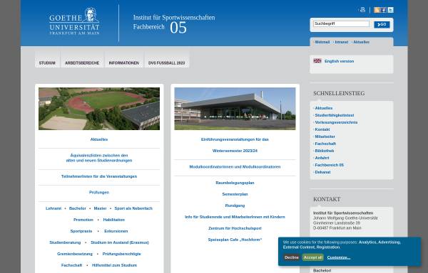 Vorschau von www.sport.uni-frankfurt.de, Institut für Sportwissenschaften der Universität Frankfurt am Main