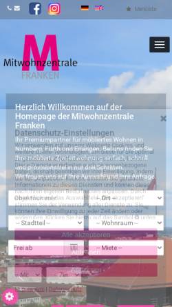 Vorschau der mobilen Webseite www.mitwohnzentrale.de, Ring Europäischer Mitwohnzentralen [REM] e.V.