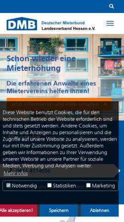 Vorschau der mobilen Webseite www.mieterbund-hessen.de, Deutscher Mieterbund Landesverband Hessen e.V.