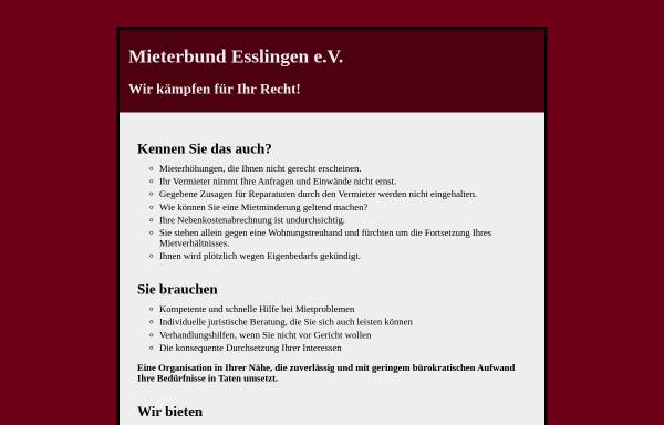 Vorschau von www.mieterschutz-es.de, Mieterbund Esslingen e.V.